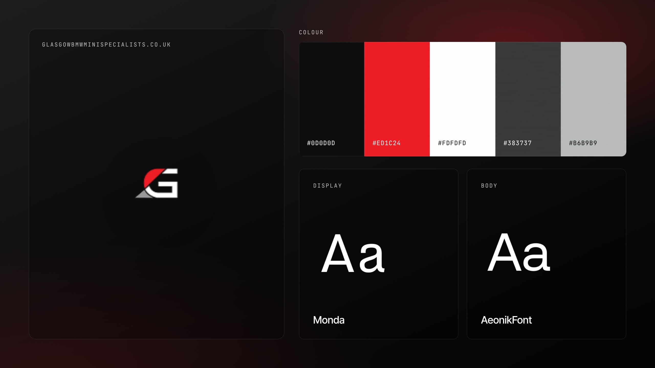 Glasgow BMW Mini brand: logo, colour palette and typefaces