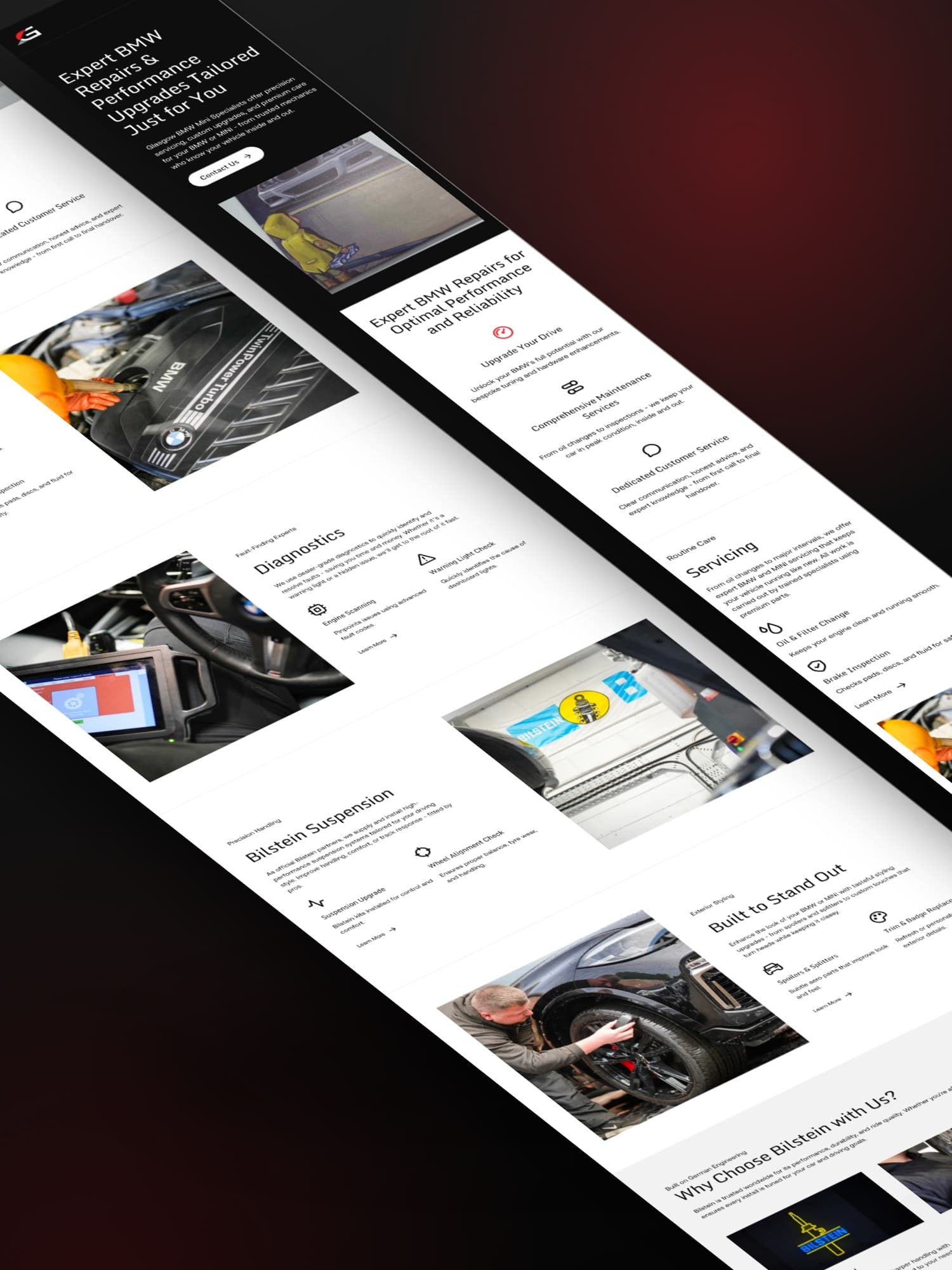 Glasgow BMW Mini desktop and mobile pages, full length