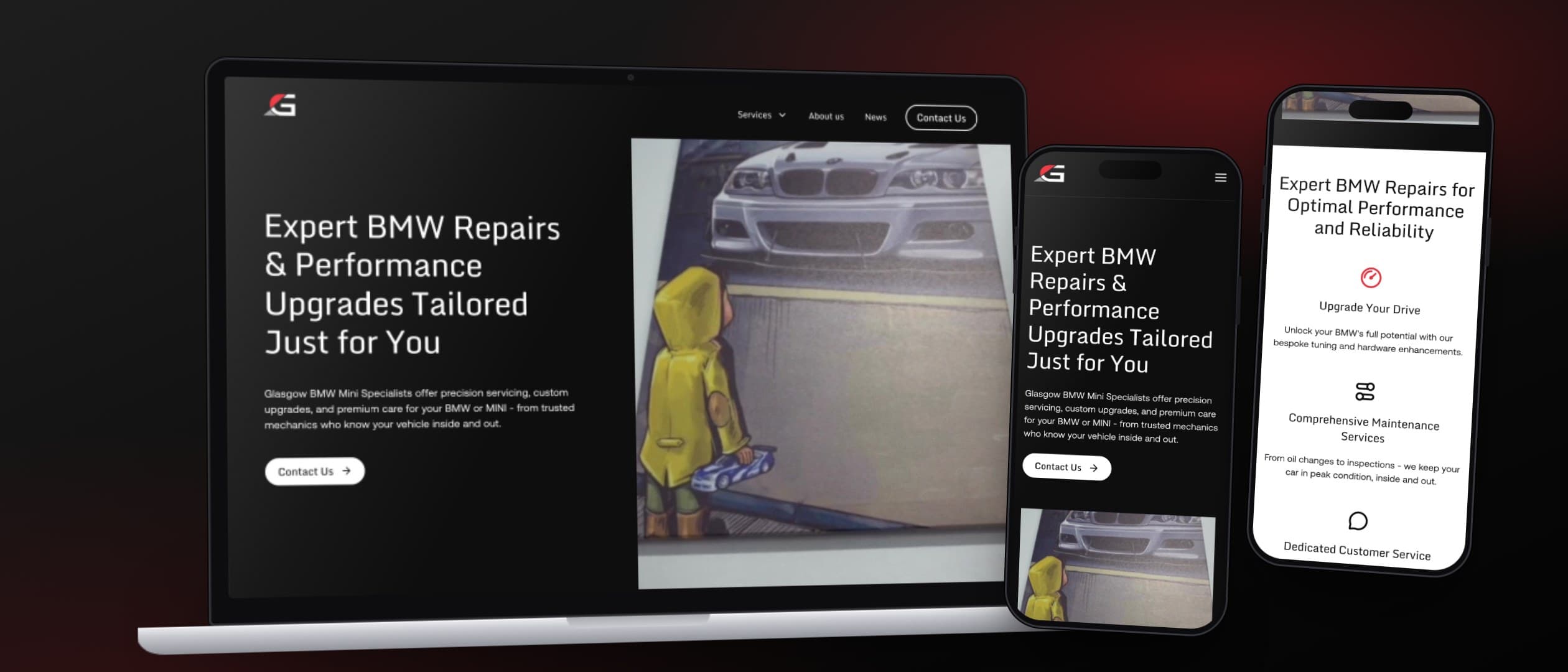Glasgow BMW Mini homepage on desktop and mobile
