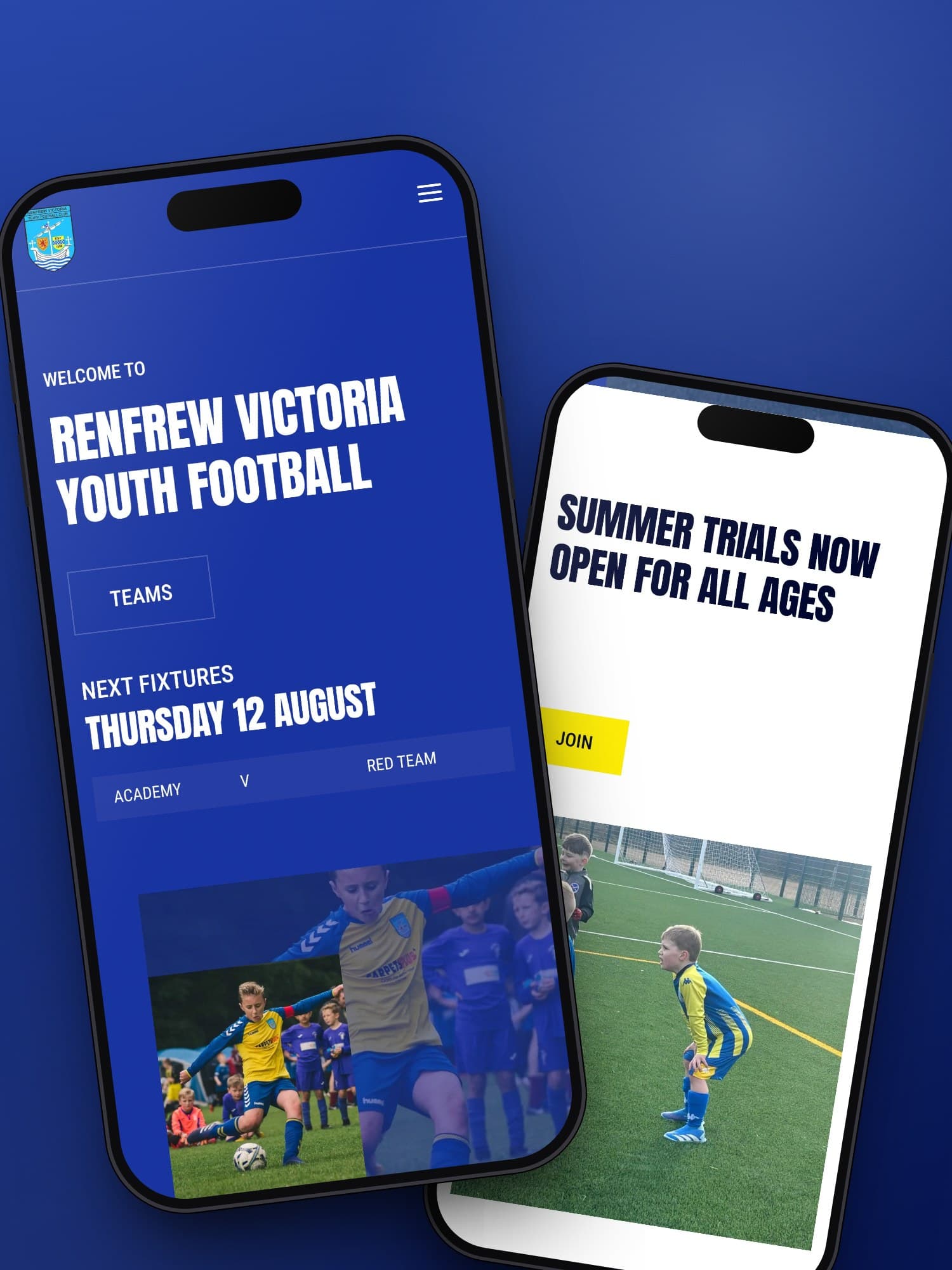 Renfrew Victoria Youth FC website on mobile
